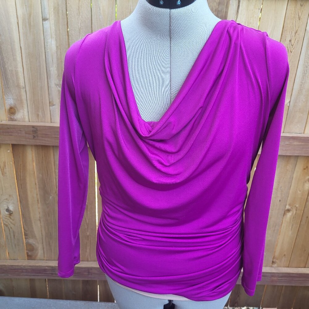 p.k. MAKS Fushia cowl drape neck long sleeve knit top small